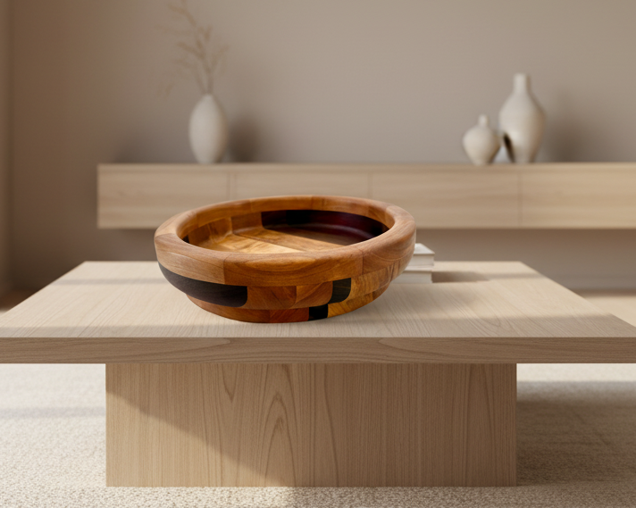Hardwood  Walnut Cherry Maple & Padauk Decorative  Round Bowl 