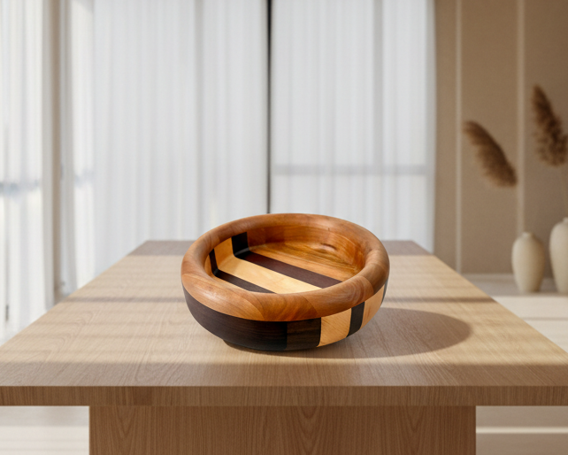 Hardwood  Walnut Cherry Maple & Padauk Decorative  Round Bowl 