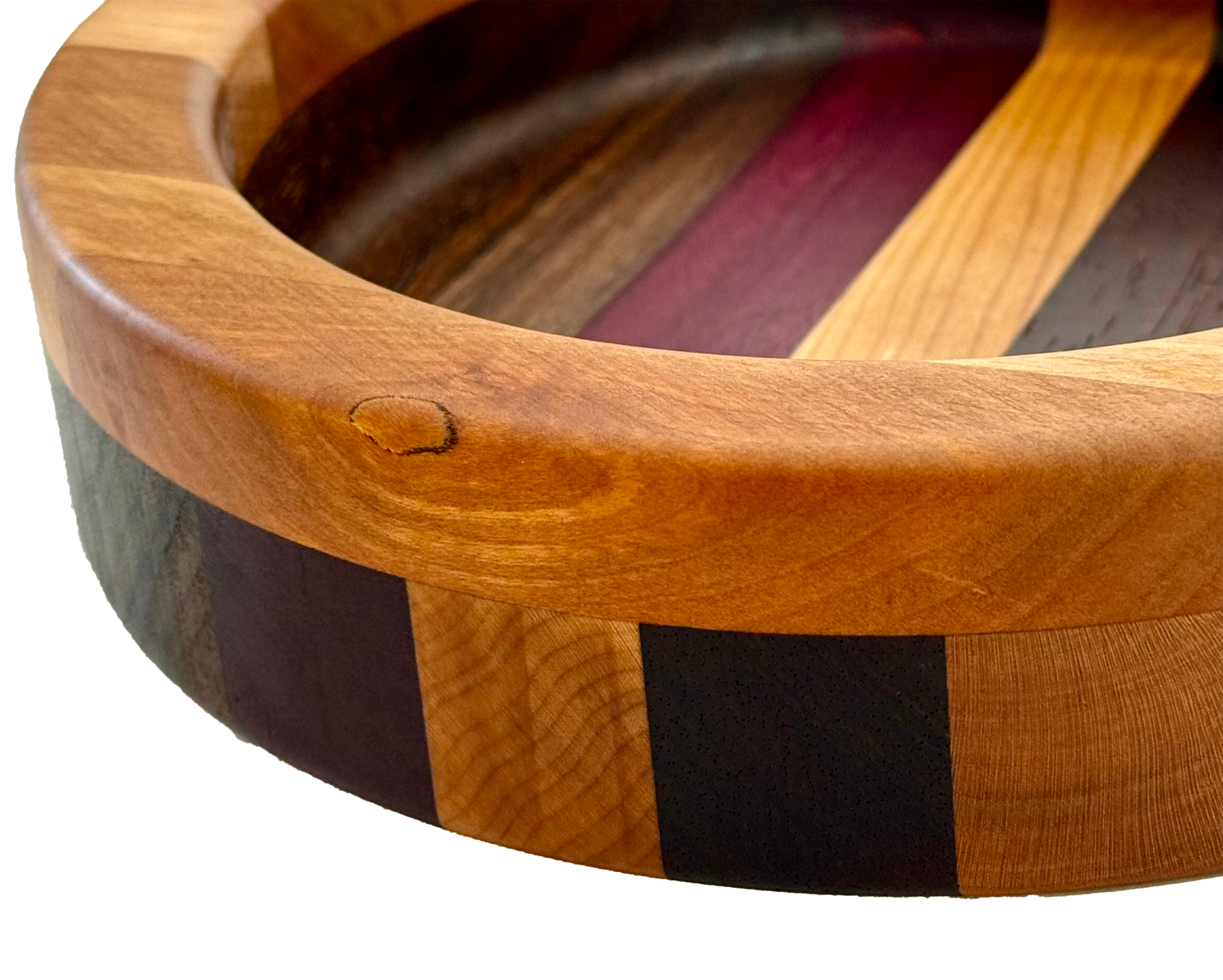 Hardwood  Walnut Cherry Maple Padauk  & Purple Heart Decorative  Round Bowl 
