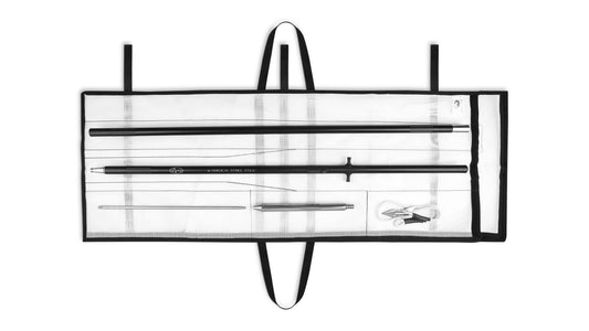 Open 2theSEA Harpoon Storage & Carry Bag holding a 10-foot Two-Piece Surgical Strike Stick harpoon, powerhead, pike, and rigging components