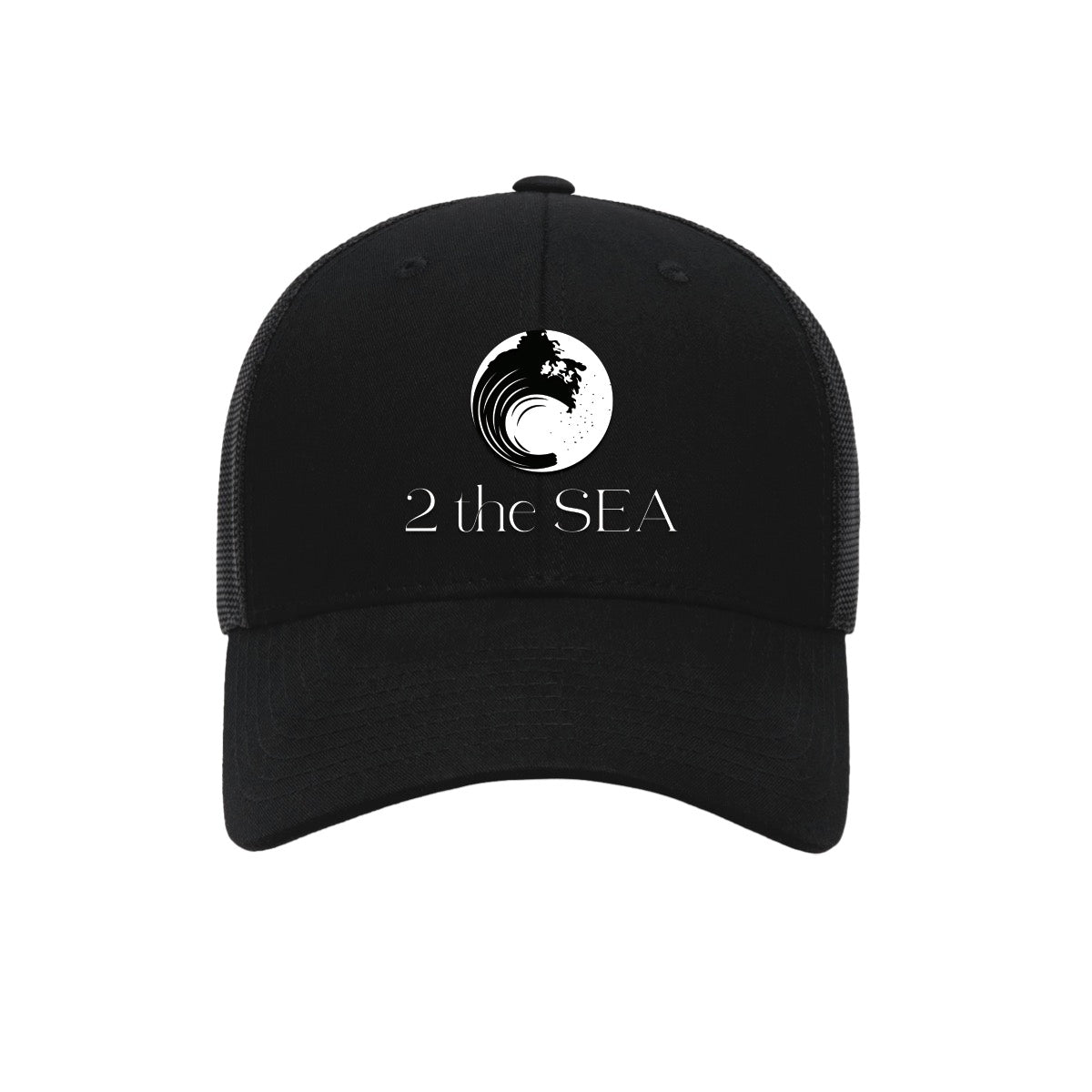 Front view of the 2theSEA ICON Logo Hat in Black with embroidered wave mark and 2theSEA logo.