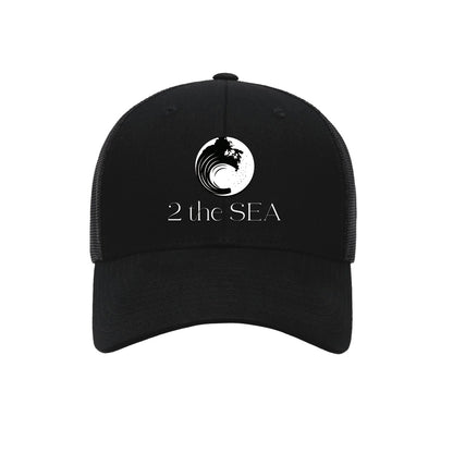 Front view of the 2theSEA ICON Logo Hat in Black with embroidered wave mark and 2theSEA logo.
