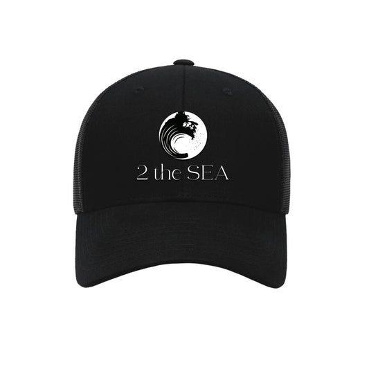 Front view of the 2theSEA ICON Logo Hat in Black with embroidered wave mark and 2theSEA logo.