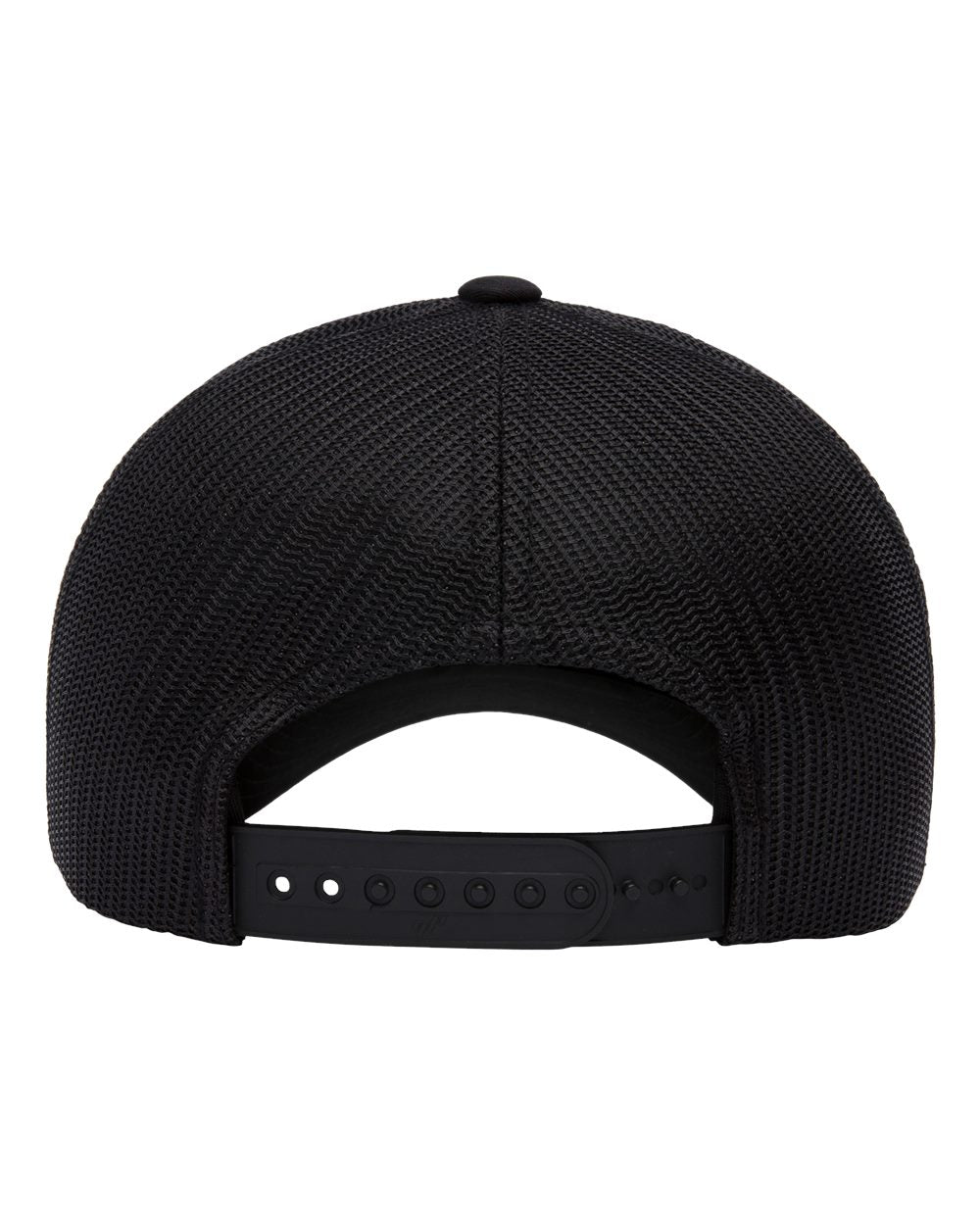 Rear view of the 2theSEA ICON Logo Hat in Black showing the black mesh back panels and adjustable snapback closure.