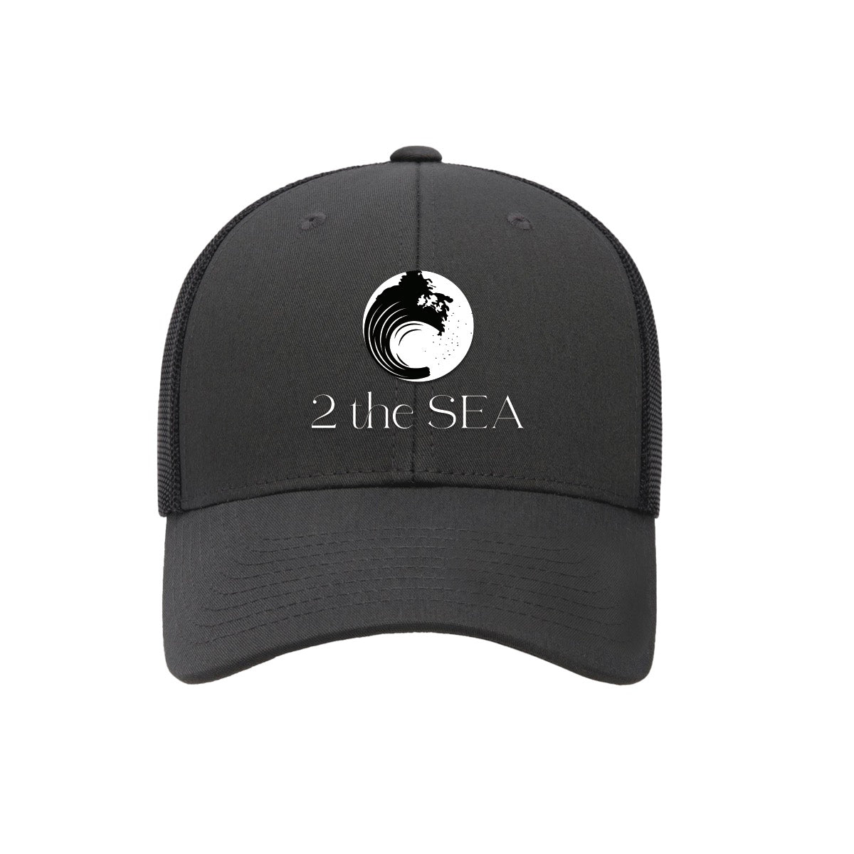 Front view of the 2theSEA ICON Logo Hat in Charcoal with embroidered wave mark and 2theSEA logo.