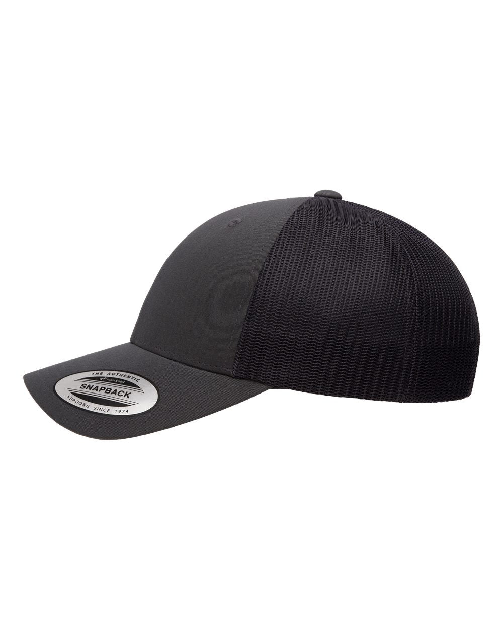 Side view of the 2theSEA ICON Logo Hat in Charcoal showing the structured front, curved visor, and breathable mesh back panels.
