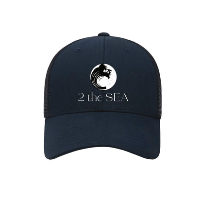 Front view of the 2theSEA ICON Logo Hat in Navy with embroidered wave mark and 2theSEA logo