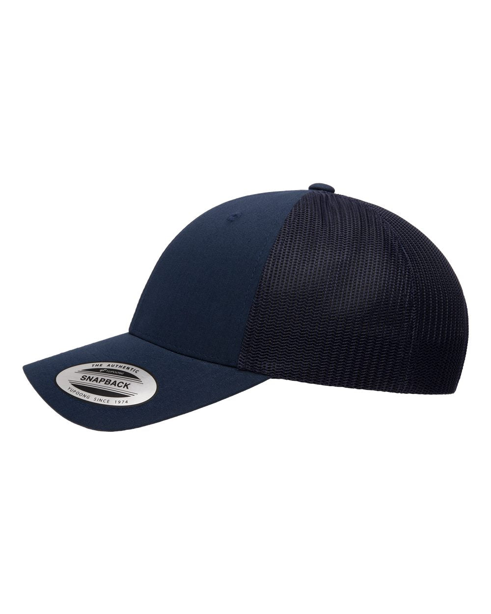 Side view of the 2theSEA ICON Logo Hat in Navy showing the curved visor and breathable mesh snapback panels