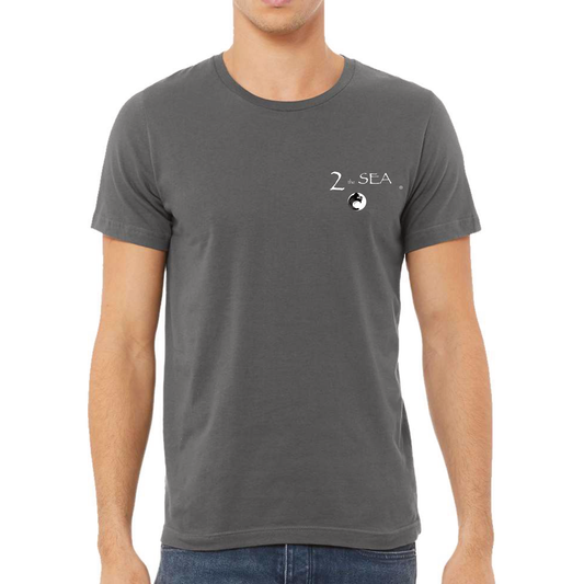 Front view of 2theSEA RECTANGLE T-Shirt in Asphalt Gray featuring the small white 2theSEA logo and wave emblem on the left chest.