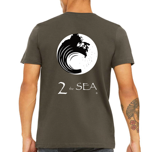 Back view of 2theSEA WAVE T-Shirt in Army with large black-and-white wave logo graphic.