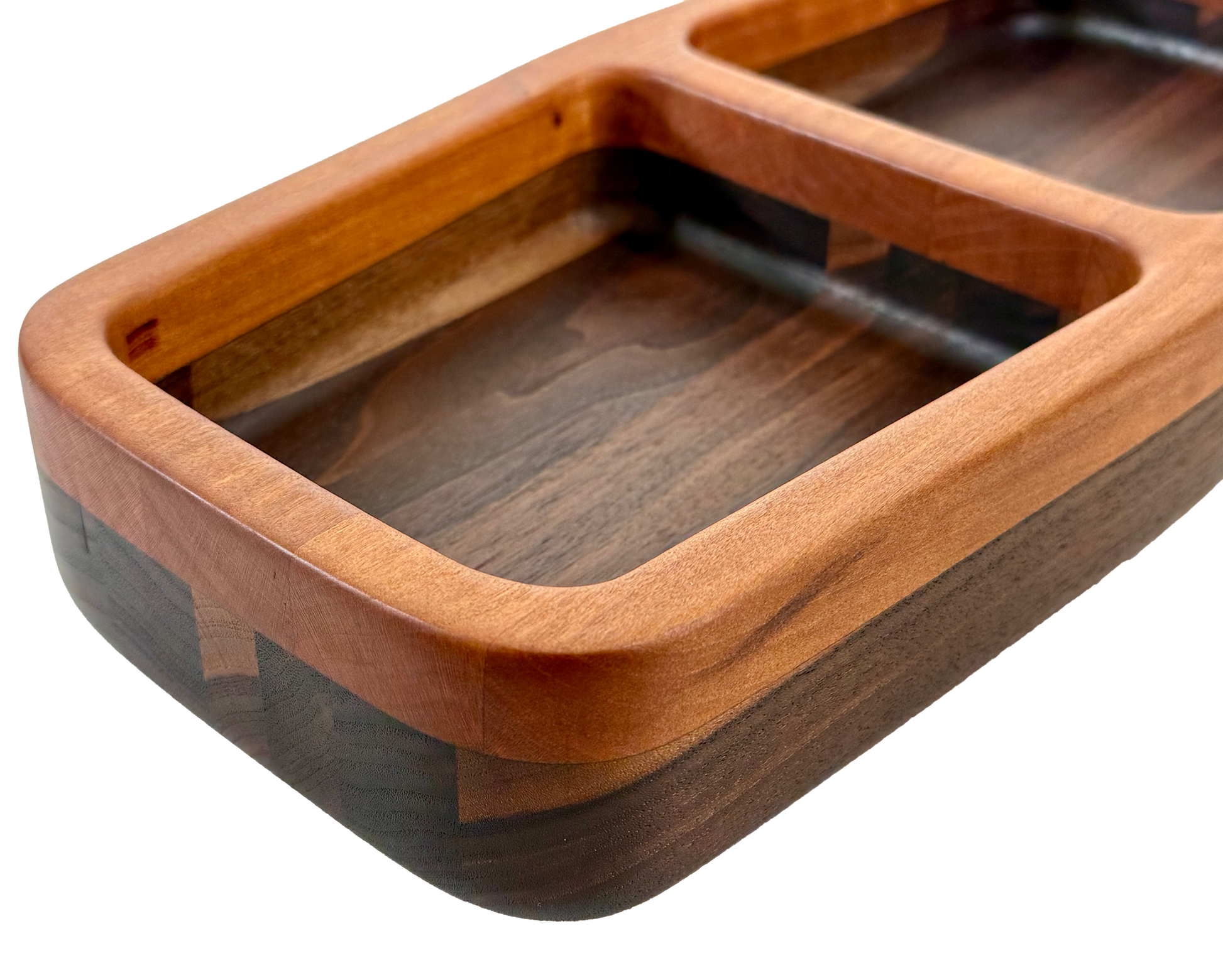 Hardwood  Walnut Cherry  Decorative l two compartment elongated bowl 