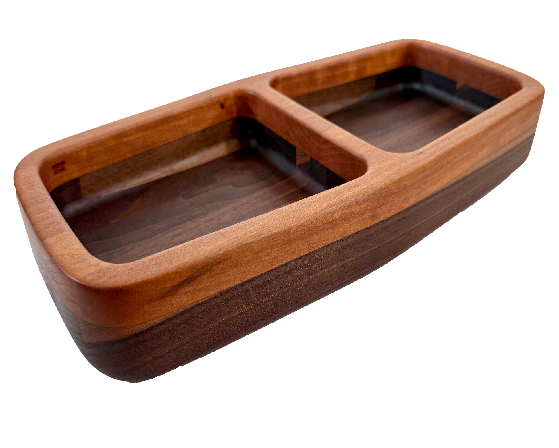 Hardwood  Walnut Cherry  Decorative l two compartment elongated bowl 
