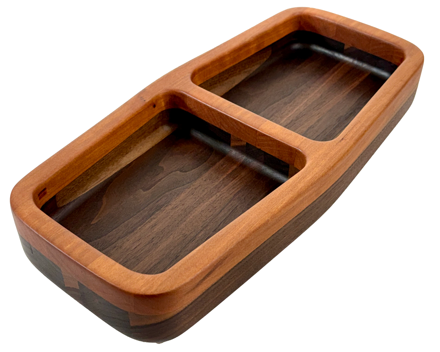 Hardwood  Walnut Cherry  Decorative l two compartment elongated bowl 