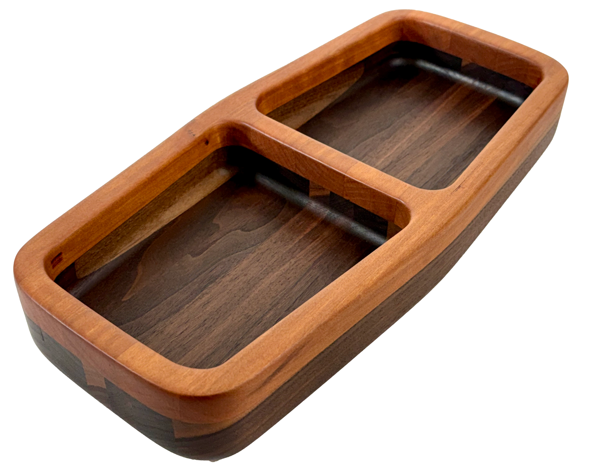 Hardwood  Walnut Cherry  Decorative l two compartment elongated bowl 
