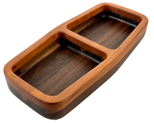 Hardwood  Walnut Cherry  Decorative l two compartment elongated bowl 