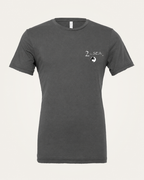 Studio front view of the Bluewater Asphalt Gray 2theSEA T-shirt featuring the offshore rectangular panel graphic on the left chest.