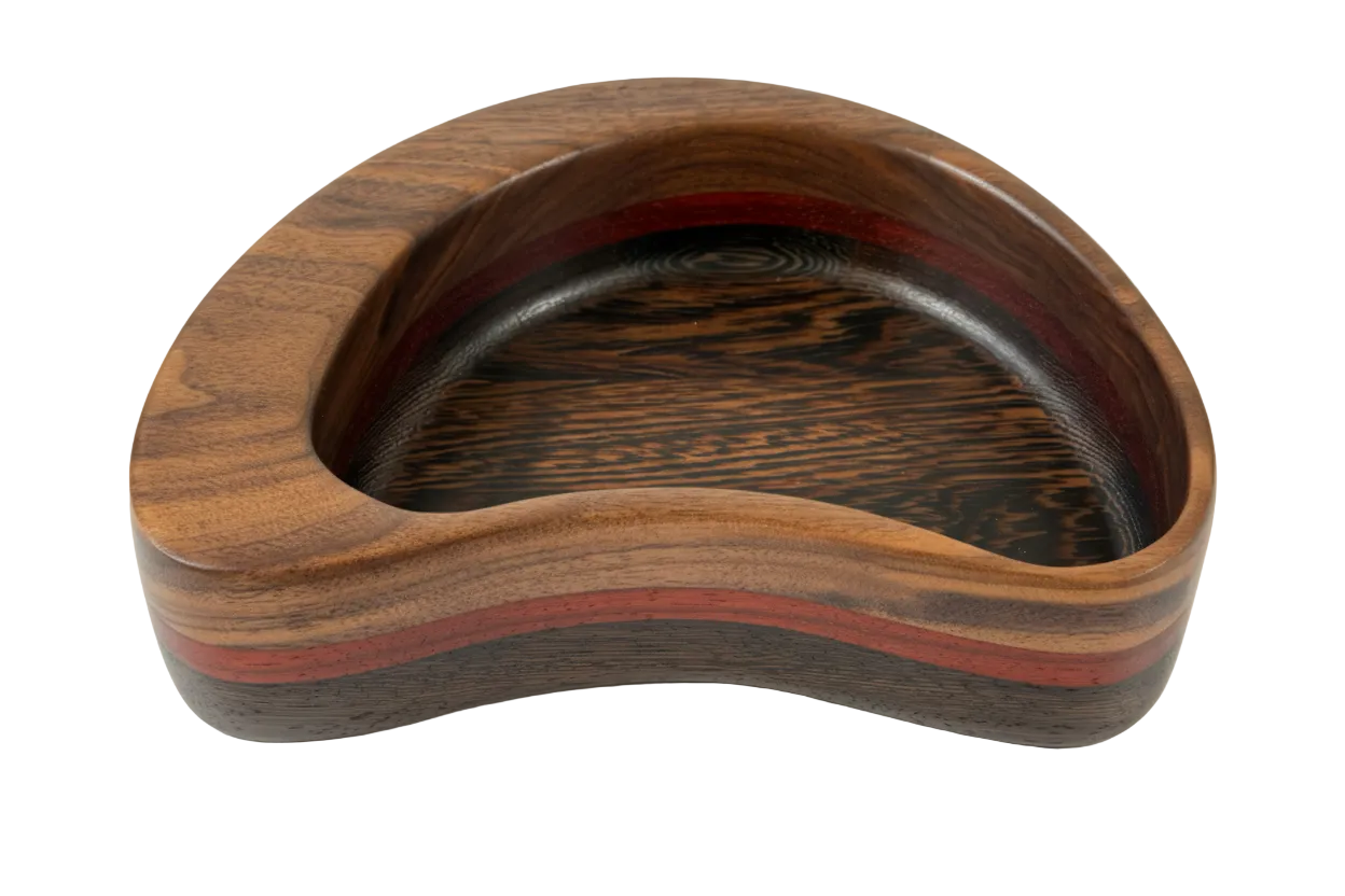 Hardwood Wenge Walnut & Padauk Decorative Bowl Kidney Shaped