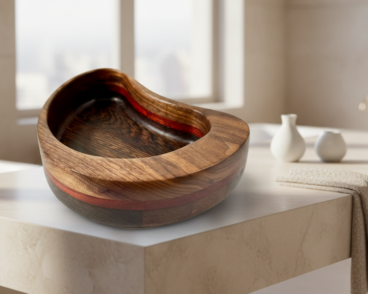 Wooden bowl with a wavy design 