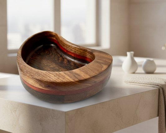 Wooden bowl with a wavy design 