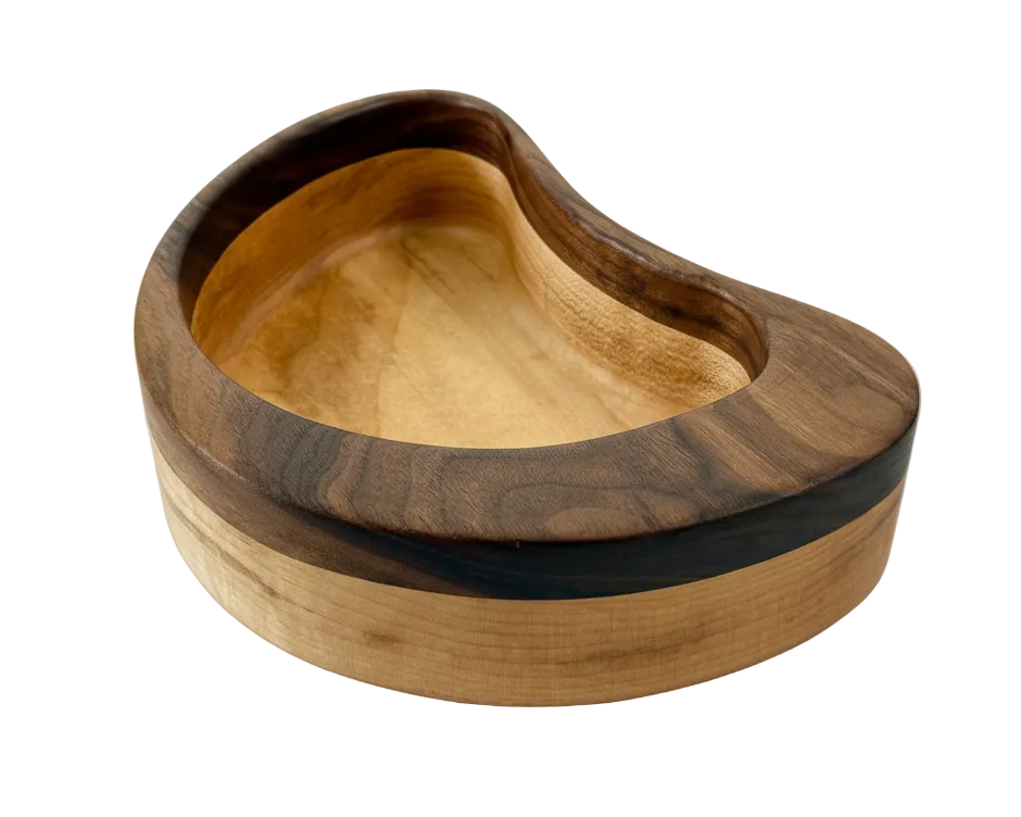 Hardwood  Maple Walnut Decorative Bowl Kidney Shaped