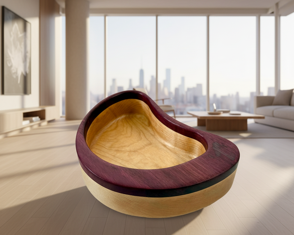 Hardwood  Maple Purple Heart  Decorative Bowl Kidney Shaped