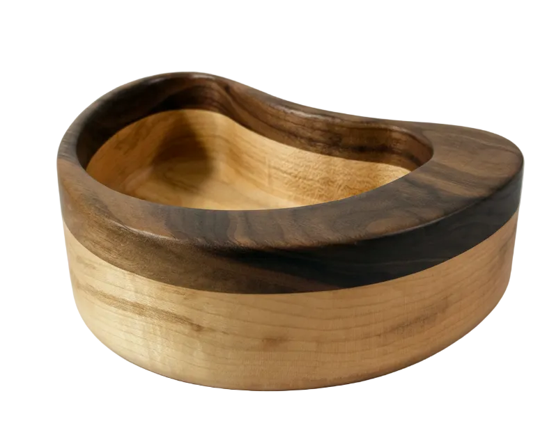 Hardwood  Maple Walnut Decorative Bowl Kidney Shaped
