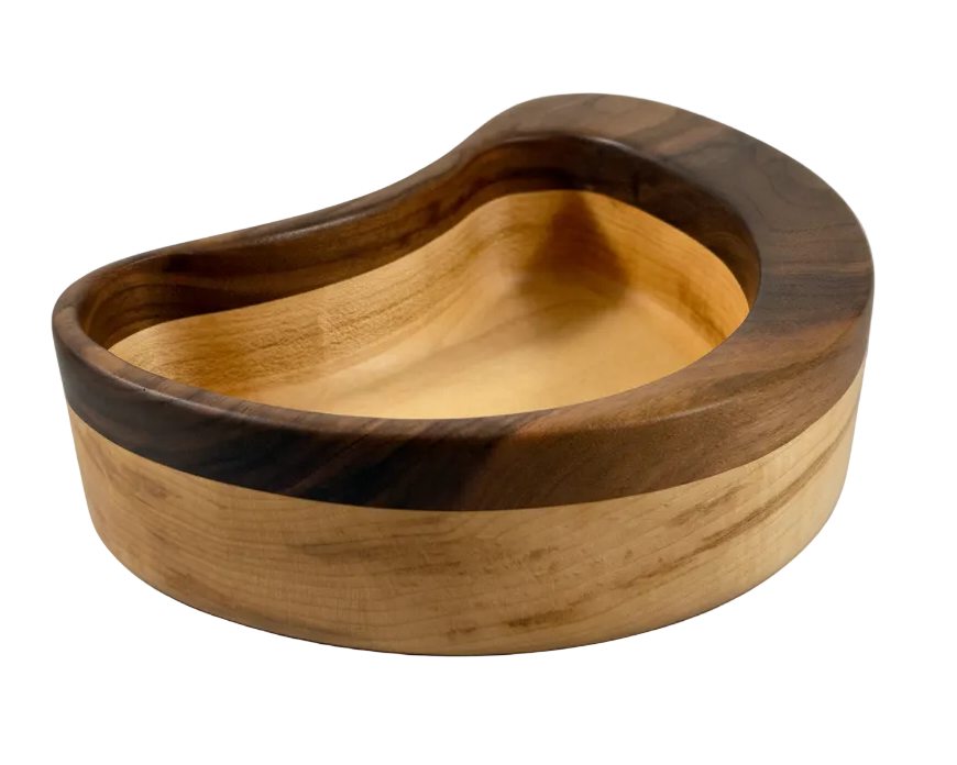 Hardwood Maple Walnut Decorative Bowl Kidney Shaped