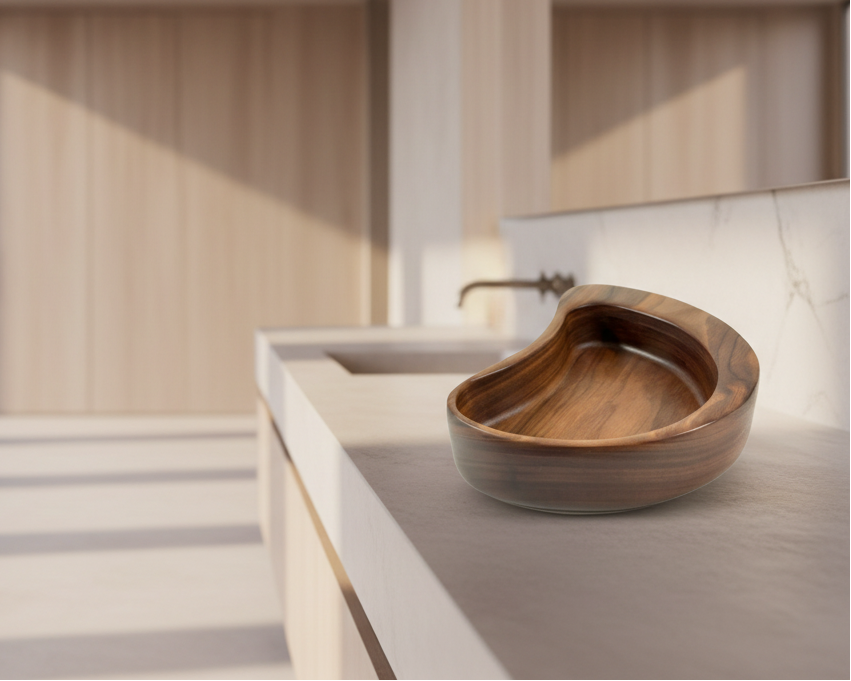 Hardwood Walnut Decorative Bowl Kidney Shaped