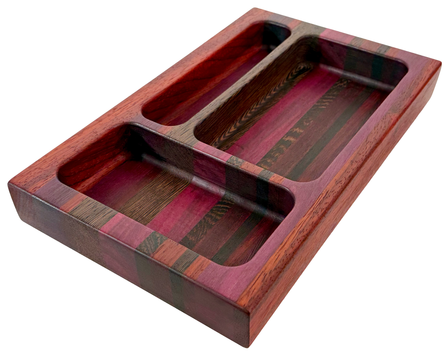 Hardwood  Wenge Padauk & Purple Heart Decorative three compartment tray