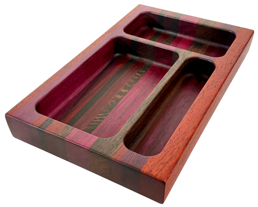 Hardwood  Wenge Padauk & Purple Heart Decorative three compartment tray