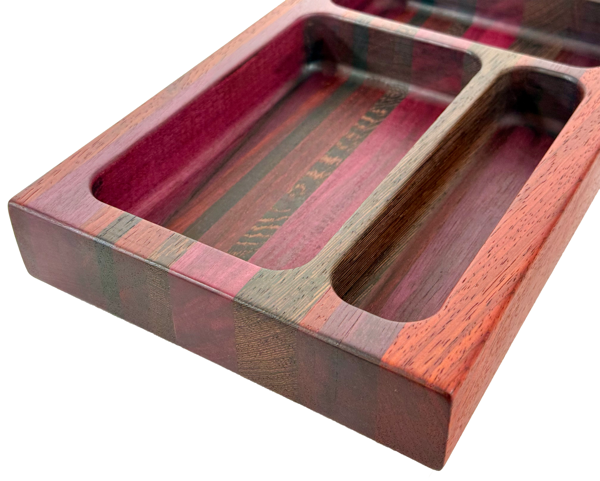 Hardwood  Wenge Padauk & Purple Heart Decorative three compartment tray