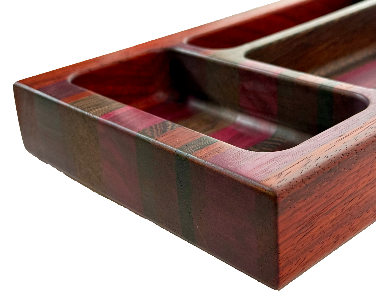 Hardwood  Wenge Padauk & Purple Heart Decorative three compartment tray