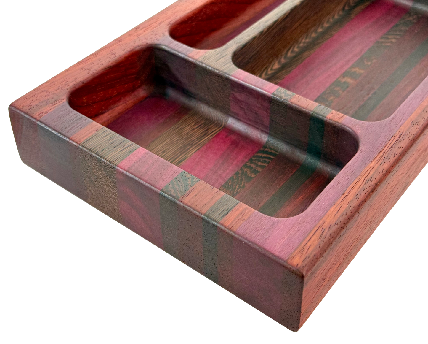 Hardwood  Wenge Padauk & Purple Heart Decorative three compartment tray
