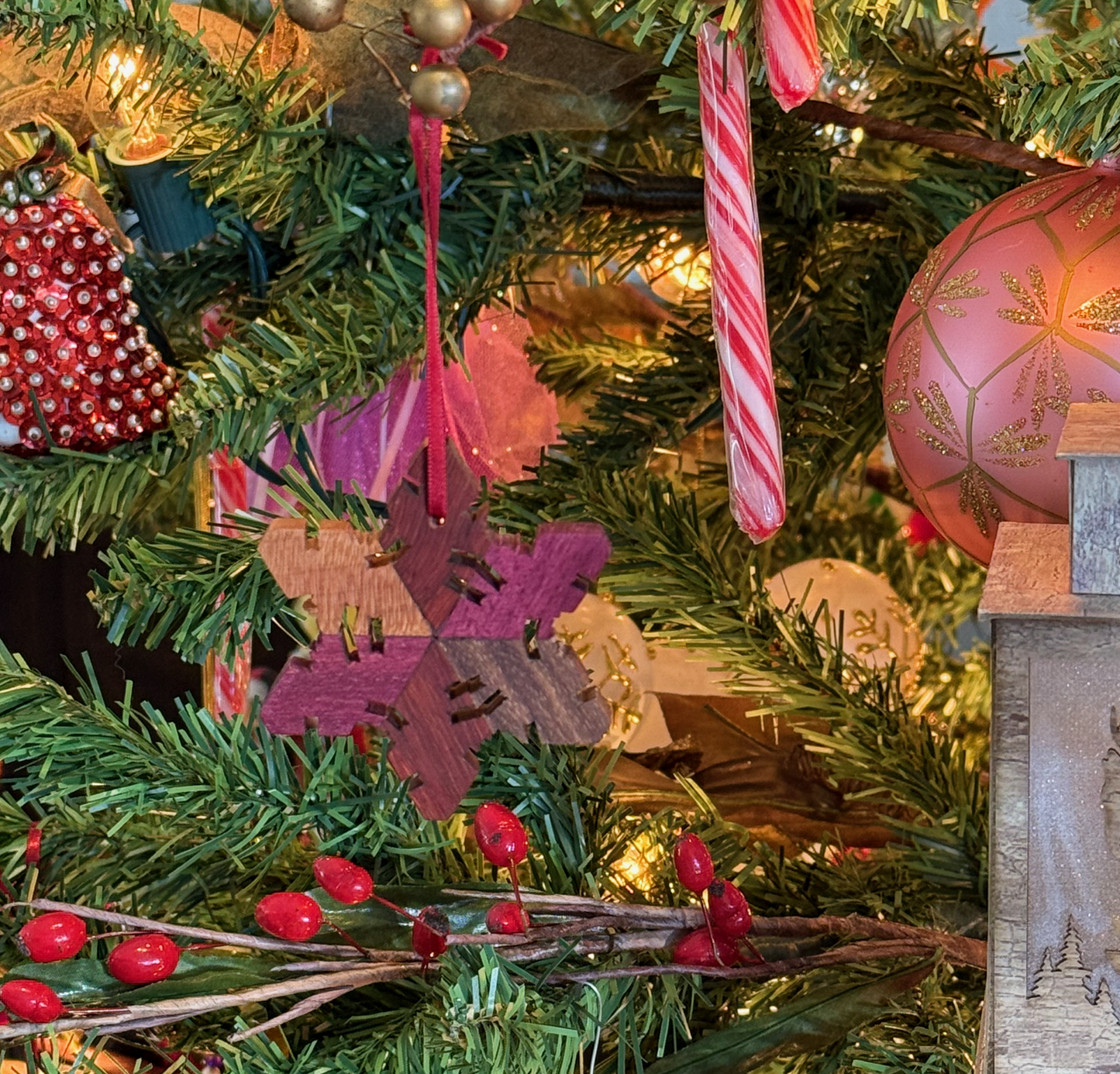 Cherry, Walnut, Padauk & Purple Heart Wood Snowflakes