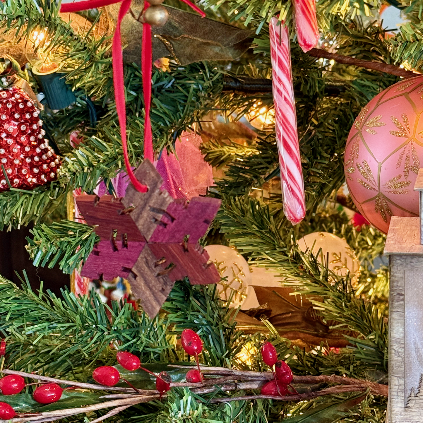 Walnut, Padauk & Purple Heart Wooden Snowflake