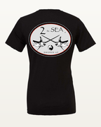 Studio back view of The Crossing Black 2theSEA T-shirt featuring the large crossed-swordfish graphic centered on the back.