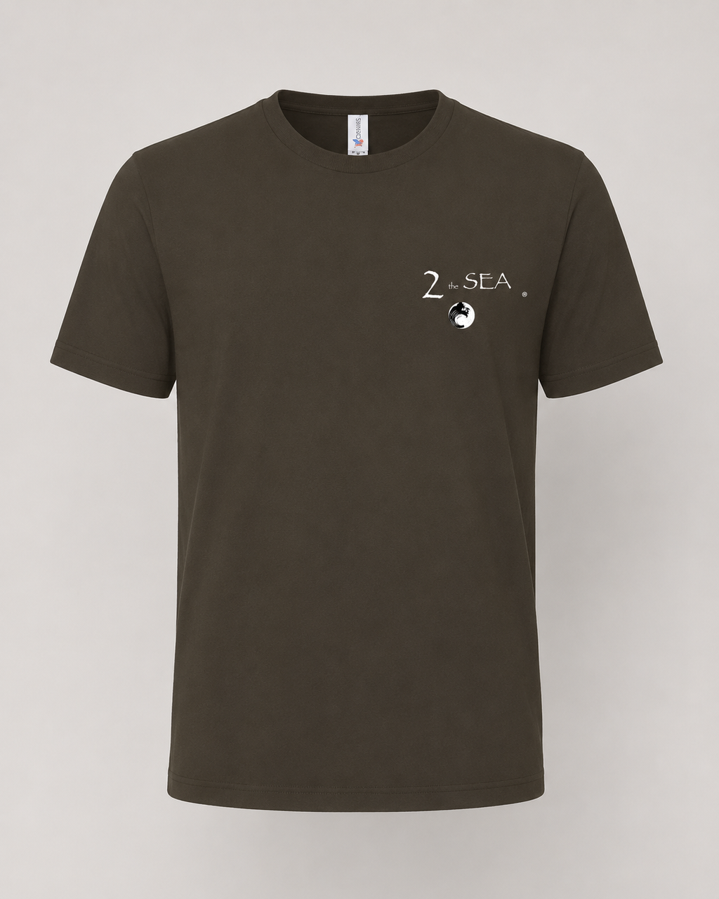 Studio front view of The Break Army 2theSEA T-shirt featuring the wave logo graphic on the left chest.