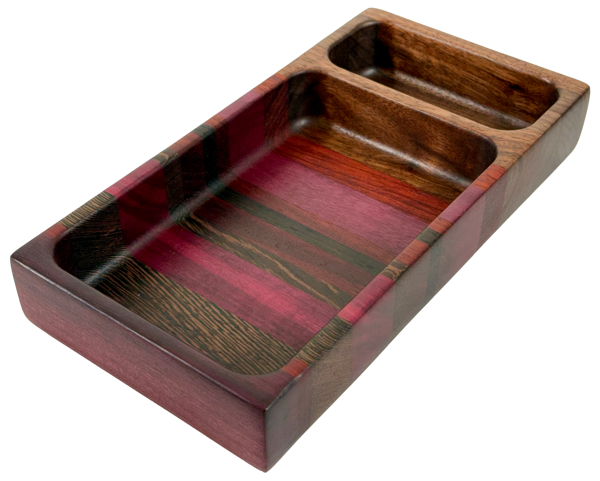 Wooden tray with compartments Purple Heart Wenge Walnut & Cherry 