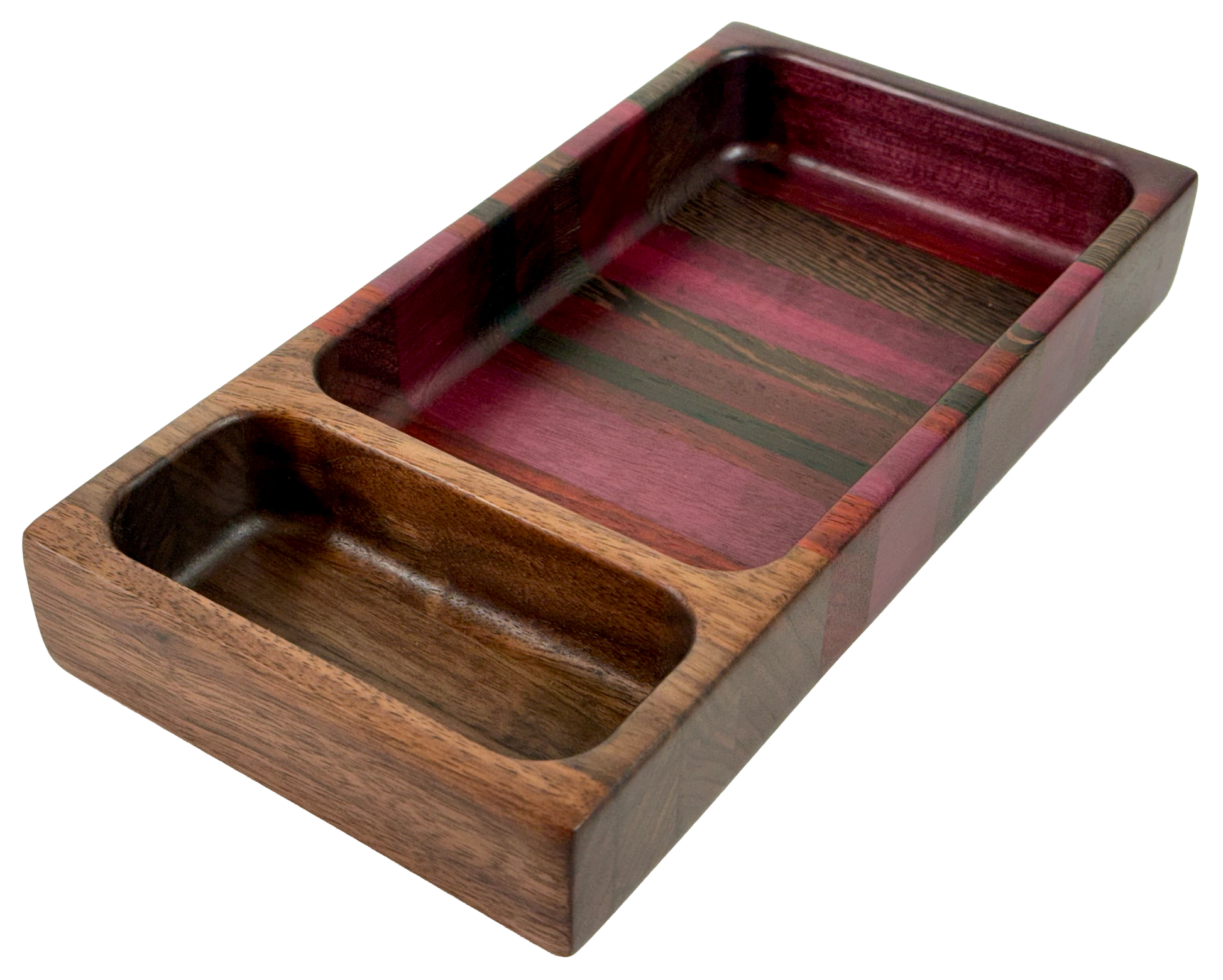 Wooden tray with compartments Purple Heart Wenge Walnut & Cherry 