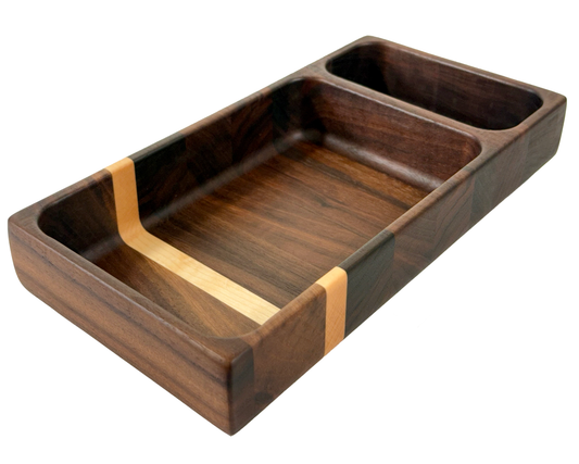 Wooden tray with compartments Walnut with Maple Accent