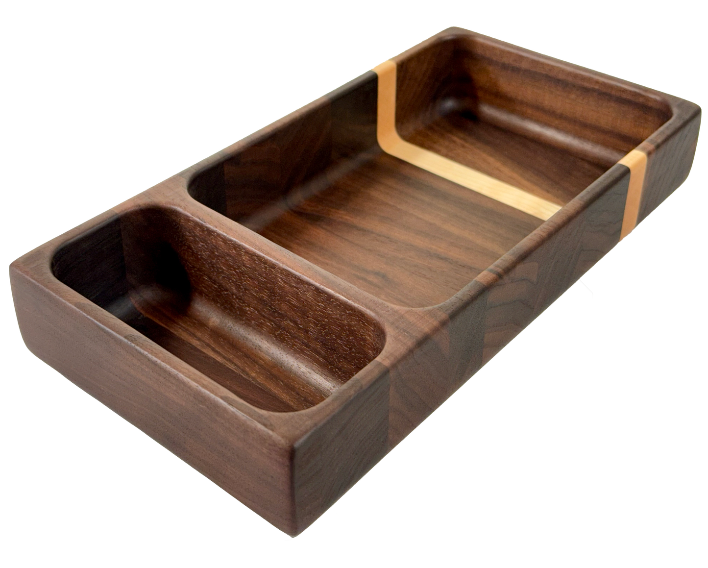 Wooden tray with compartments Walnut with Maple Accent