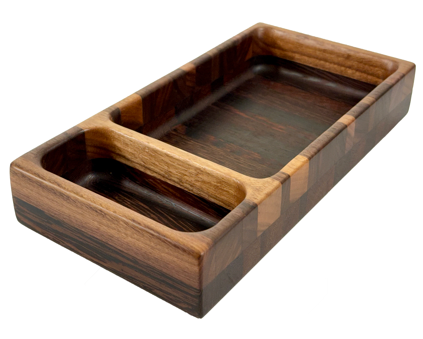 Wooden tray with compartments Walnut and Wenge Accent