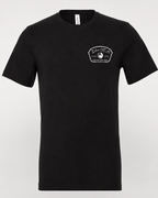 Studio front view of The Mark dark grey 2theSEA T-shirt featuring the light Change Your Gear badge graphic on the left chest.